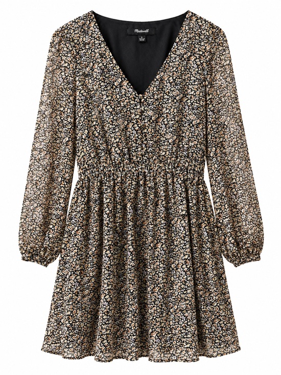 Madewell Dresses & Skirts - Madewell Georgette‎ Button-Front Mini Black Floral Print Dress Size Small EUC